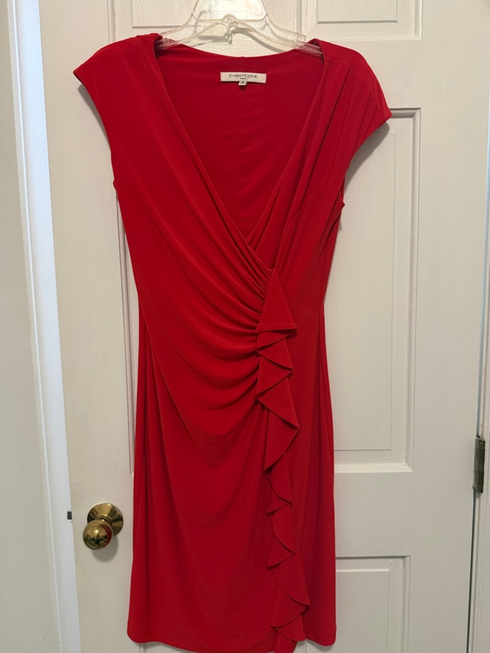 Evan Picone Red Ruched Ruffle Front Dress Size 8